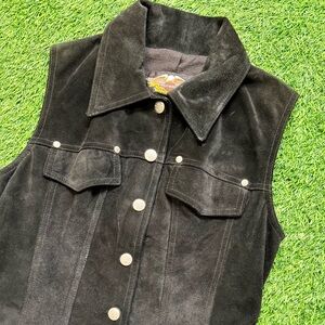 Vintage Y2K Harley Davidson Motorcycles Black Genuine Suede Leather Vest